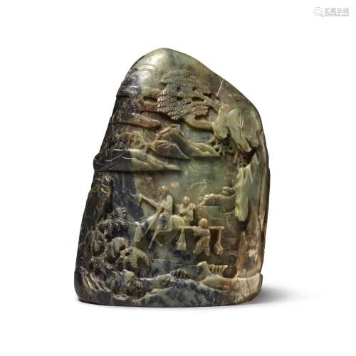 A large black and celadon jade 'scholar and attendants&#...