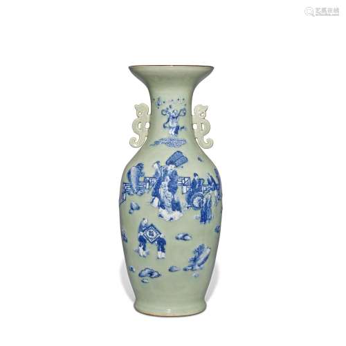A large celadon-ground blue and white 'figural' vase...