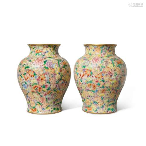 A pair of famille-rose 'mille-fleurs' vases, Republi...