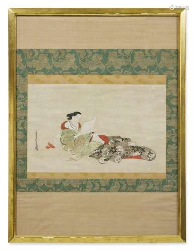 Miyagawa Choshun (1683-1753), Painting of a reclining beauty...