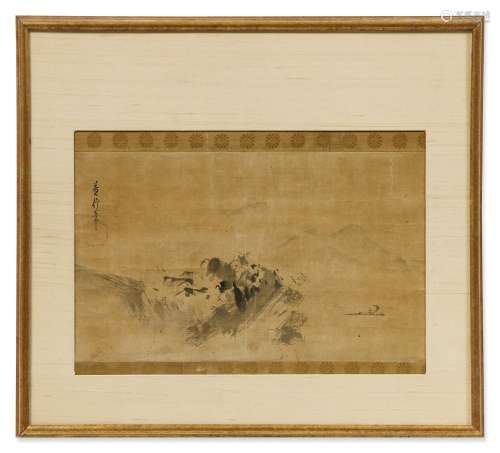 Kano School, Painting of waves and mountains, ink on paper, ...