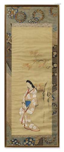 Painting of a beauty, ink and color on silk, hanging scroll,...