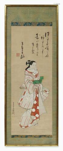 Painting of a beauty, ink and color on paper, hanging scroll...