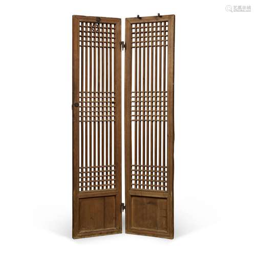 A two-panel wood screen with iron mounts, Korea, early 20th ...