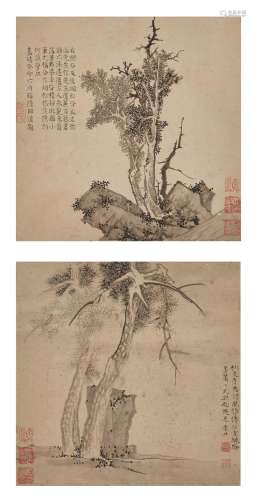 Wen Zhengming 1470-1559 文徵明 | Pine and Cypress 松柏樹石