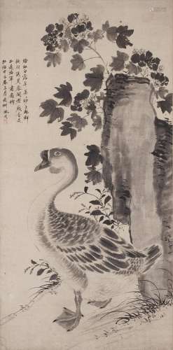 Shen Zhou 1427-1509 沈周  | Hibiscus and Goose 蓉汀鵝戲圖