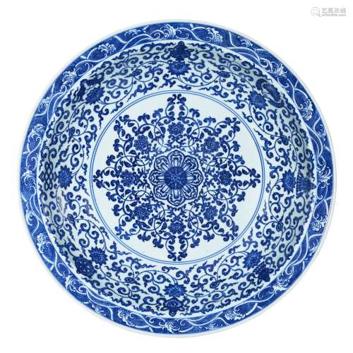 A blue and white 'bajixiang' charger Mark and period of Yong...