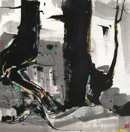 吳冠中 根與瀑 │ Wu Guanzhong, Tree Roots and Waterfall