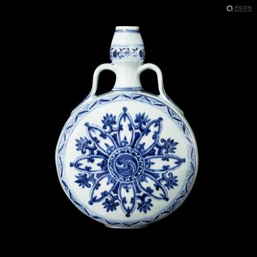 A fine and exceptional blue and white moonflask, Ming dynast...
