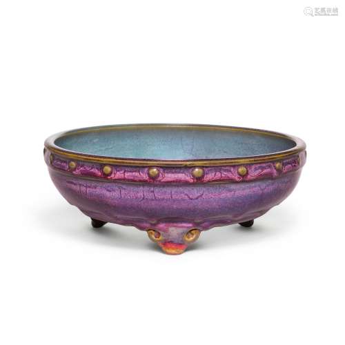 An exceptional Junyao purple and blue-glazed tripod narcissu...