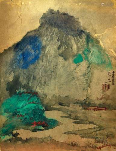 張大千 峻嶺碧翠 | Zhang Daqian, Verdant Hill by the River