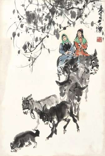 黃胄 歸牧圖 | Huang Zhou, Girls Herding Donkeys