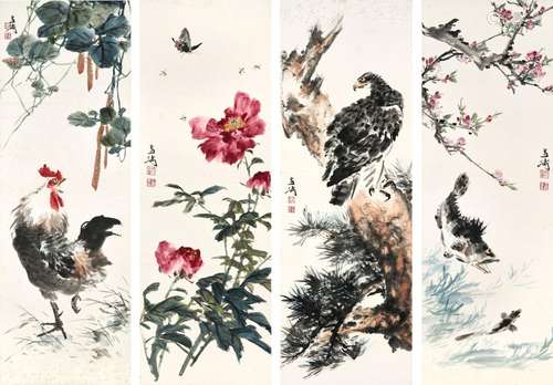 王雪濤 花鳥四屏 | Wang Xuetao, Flowers and Animals