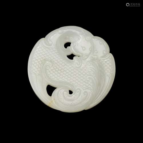 A white jade 'phoenix' circular plaque, Qing dynasty, 18th c...