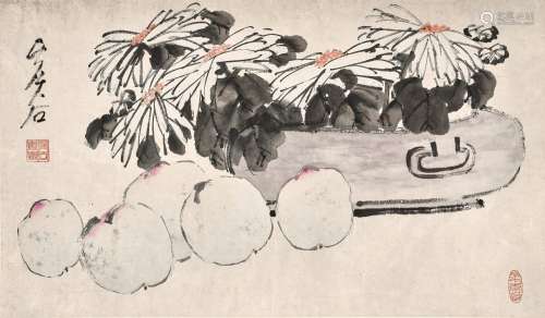 Xu Gu, Chrysanthemums and Peaches of Longevity  | 虛谷  菊壽...