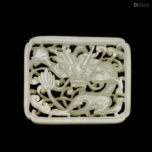 A reticulated white jade 'dragon' plaque, Ming dynasty | 明 ...