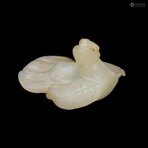 A miniature white jade figure of a phoenix, Ming dynasty | 明...