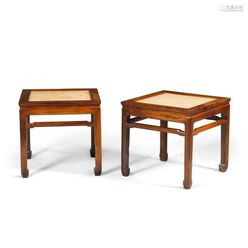 A pair of hongmu waisted stools, 17th century | 十七世紀 紅木...