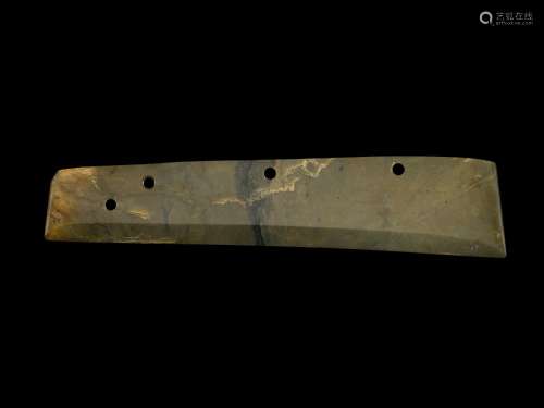 A green jade ceremonial blade, Neolithic period | 新石器時代...