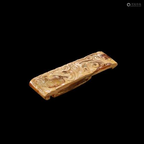 A jade 'chilong and clouds' scabbard slide, Han dynasty | 漢...