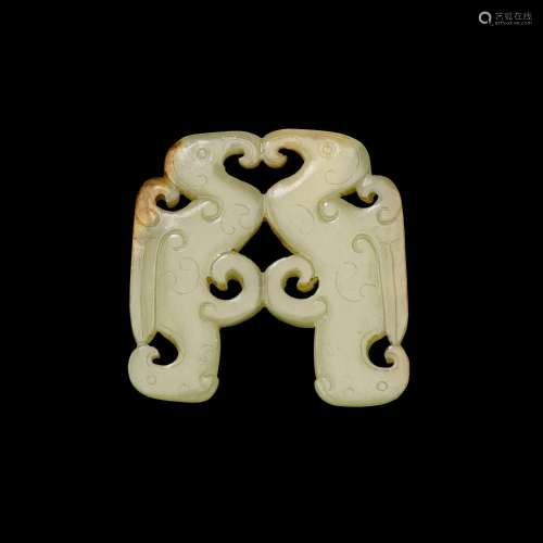A yellowish-celadon jade 'twin-bird' pendant, Eastern Zhou d...