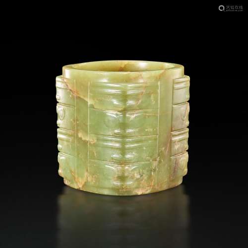 A yellowish-celadon jade cong, Neolithic period | 新石器時代...