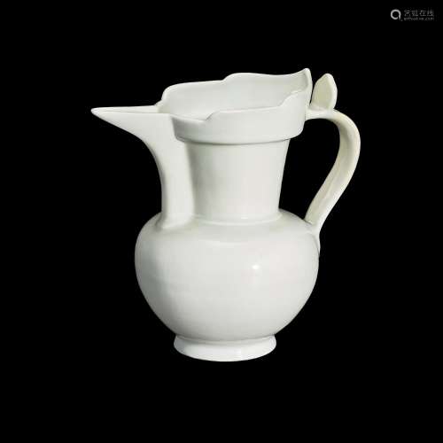 An extremely rare inscribed white-glazed 'monk's cap ewer', ...