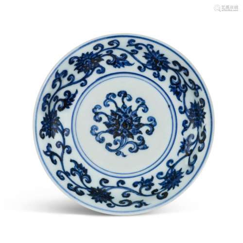 A rare small blue and white 'lotus' dish, Mark and period of...