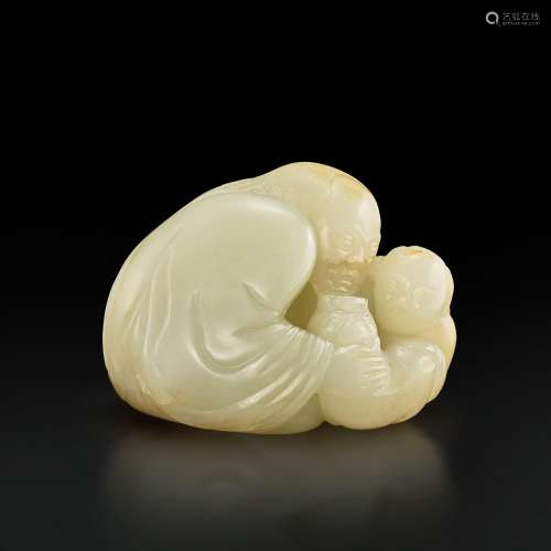 A white jade 'luohan and boy' group, 17th century |  十七世紀...