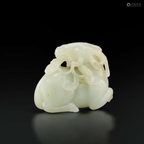 A white jade 'deer and lingzhi' group, Qing dynasty, 18th ce...