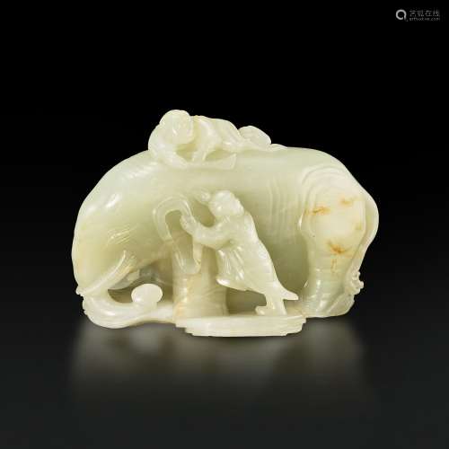 A white jade 'elephant and foreigner' group, Qing dynasty, 1...