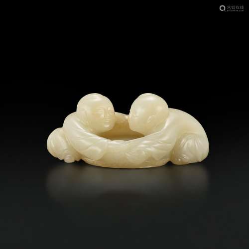A white and russet jade 'boy and drum' group, Ming dynasty |...