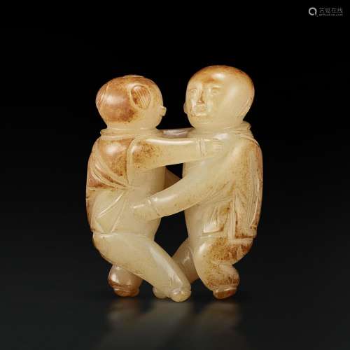 A white and russet jade 'boy' group, Ming dynasty |  明 白玉...