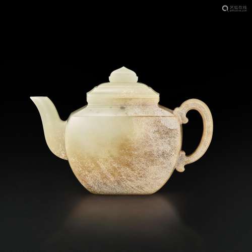 A white and russet jade square teapot, Qing dynasty, 18th ce...