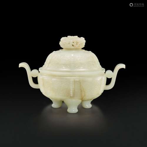 A white jade archaistic 'taotie' incense burner and cover, Q...