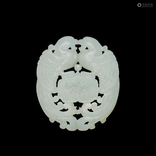 An inscribed white jade 'phoenix' plaque, Qing dynasty, 18th...