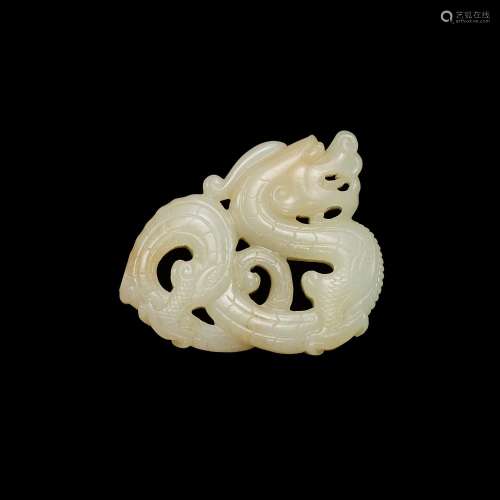 A white jade openwork 'dragon' plaque, Ming dynasty |  明 白...
