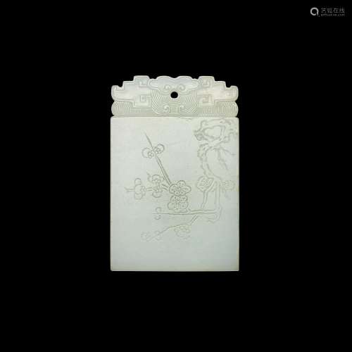 An inscribed white jade 'prunus' plaque, Qing dynasty, 18th ...