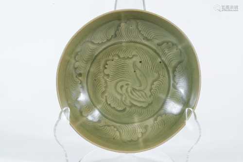 宋 耀州窯青釉刻鵝型紋盤