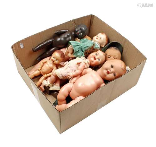 Box of various old dolls