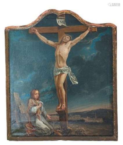 Ecole française du XIXème<br />
Crucifixion<br />
Huile sur ...