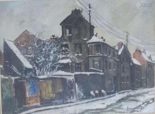 FRANK-WILL (1900-1950)<br />
Rue enneigée<br />
Aquarelle, g...