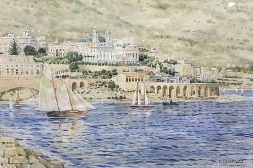 CHARLET Franz (1862-1928)<br />
Vue de Monaco<br />
Aquarell...