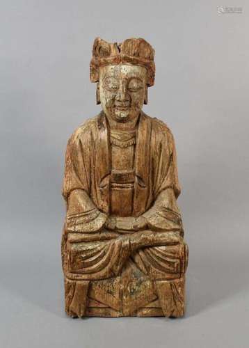 Statue de Buddha en bois dans le style de la dynastie Ming<b...