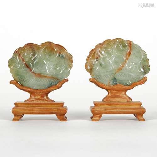 Pair of Modern Chinese Jade Plaques on Stands