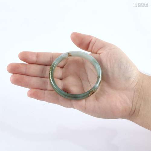 Chinese Jadeite Jade Bangle w/ Gold Inlay