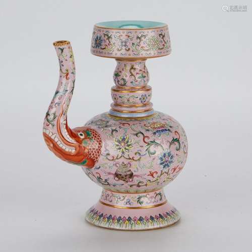 Early Chinese Famille Rose Tibetan-Style Ewer