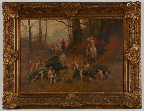 Eugene Petit Boar Hunt Oil on Canvas