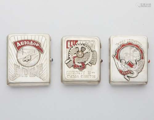3 Russian Sterling Silver & Enamel Cigarette Cases