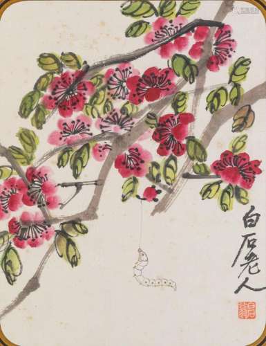 A Chinese ink and colour on paper depicting prunus and cater...